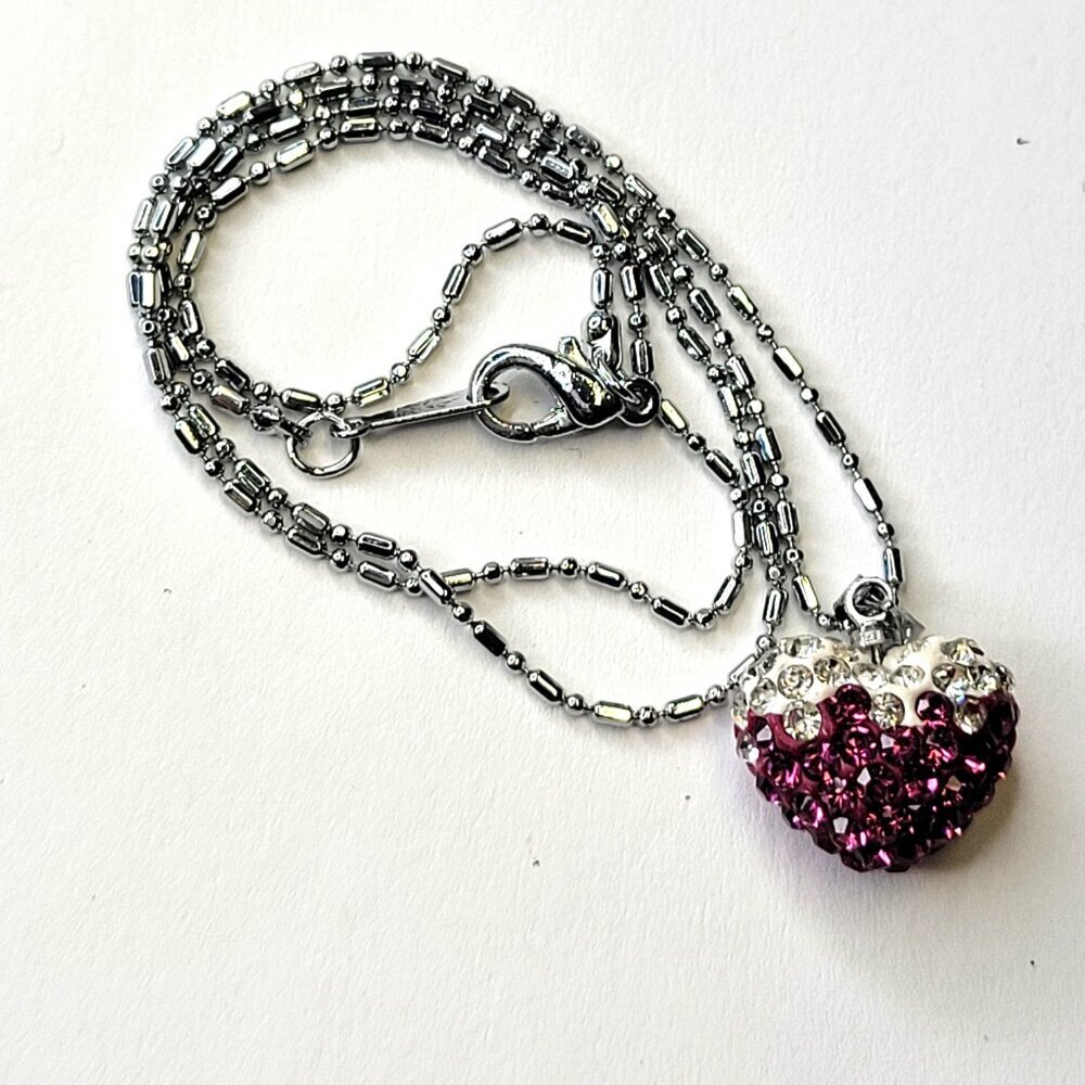 Kids or Teens Purple Heart Shape Pendant On a 18K Silver Necklace